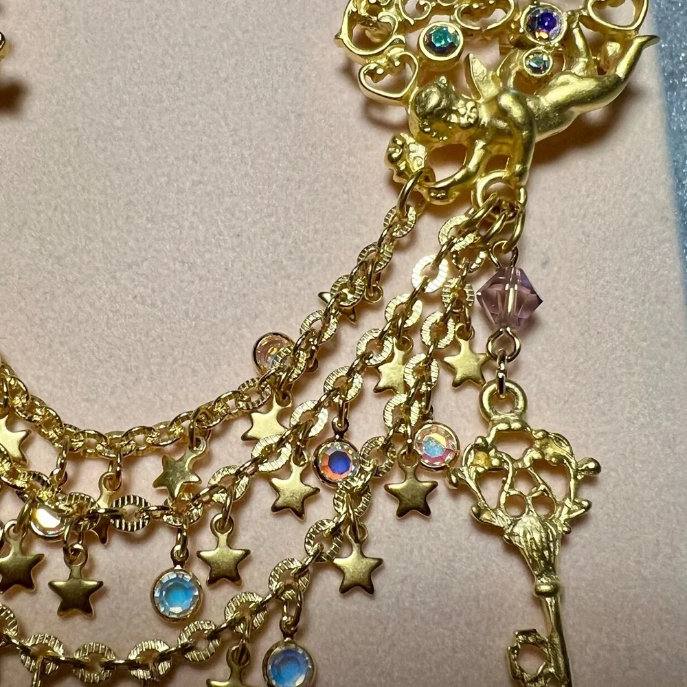 Vintage Kirk’s Folly rare Chatelaine angels double pin Brooch.